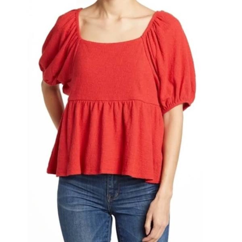 Madewell Puff Sleeve Square Neckline Red Women's Small